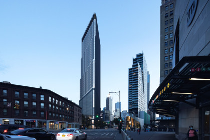 The 44-story tower at 505 State Street, as seen from the ground near Atlantic Avenue subway station.